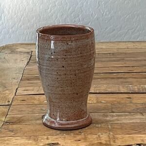 Art Studio Pottery Stoneware Flower Vase 5.5" Tall Speckled Brown Rustic Natural